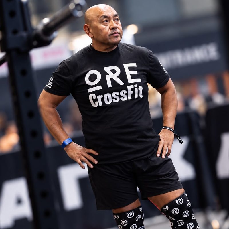 Roz in an ORE CrossFit T-shirt on the competition floor